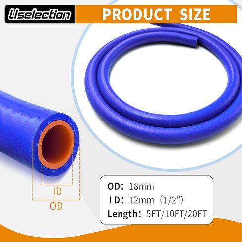 1/2"X5FT(ID:12MM) خرطوم سخان سيليكون خط فراغ المبرد الأزرق والأحمر، معزز لدرجة الحرارة العالية بسمك 4 مم (0.16 بوصة) (1/2" ID-5Ft(ID 12 مم)) in Kuwait