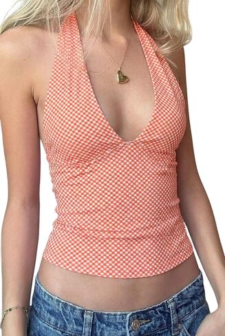 EMMIOL Halter Tops for Women Summer Crop Deep V Neck Blackless Tank Top Going Out Y2k Coquette Clothes in Saudi Arabia