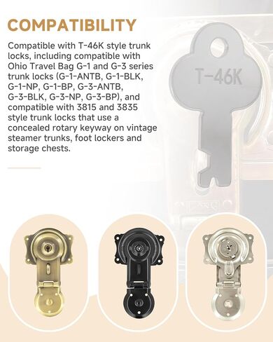 4-Pack T-46K Trunk Lock Keys Replacement for G1 G3 Series Vintage Trunk Locks Antique Steamer Trunks Also Fits 3815 3835 Series Locks Backup Keys for Old-Style Suitcases in Kuwait