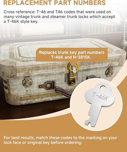 4-Pack T-46K Trunk Lock Keys Replacement for G1 G3 Series Vintage Trunk Locks Antique Steamer Trunks Also Fits 3815 3835 Series Locks Backup Keys for Old-Style Suitcases in Kuwait
