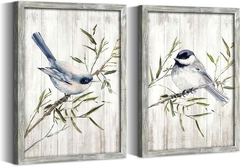 summer melody Thrush Birds Wall Art Decor - Vintage Chickadee Paintings on Branch Wooden Prints Rustic Nature Pictures Farmhouse Artwork for Bedroom Home Office Decor in Saudi Arabia