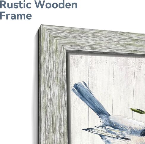 summer melody Thrush Birds Wall Art Decor - Vintage Chickadee Paintings on Branch Wooden Prints Rustic Nature Pictures Farmhouse Artwork for Bedroom Home Office Decor in Saudi Arabia