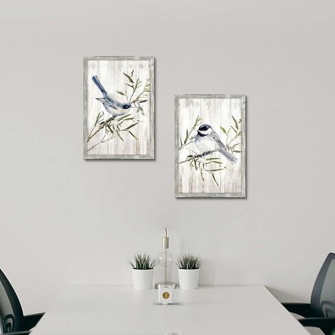 summer melody Thrush Birds Wall Art Decor - Vintage Chickadee Paintings on Branch Wooden Prints Rustic Nature Pictures Farmhouse Artwork for Bedroom Home Office Decor in Saudi Arabia