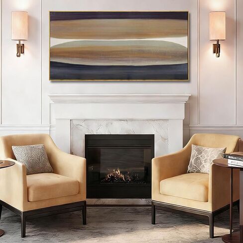 Neutral Brown and Black Abstract Wall Art 24x48 Inch, Large Framed Canvas Prints with Wooden Frame, Modern Minimalist Home Decoration for Bedroom Living Room or Office in Saudi Arabia