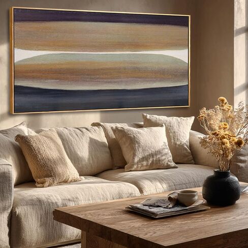 Neutral Brown and Black Abstract Wall Art 24x48 Inch, Large Framed Canvas Prints with Wooden Frame, Modern Minimalist Home Decoration for Bedroom Living Room or Office in Saudi Arabia