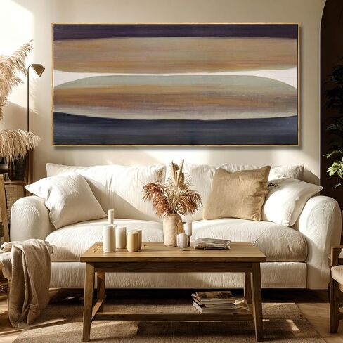 Neutral Brown and Black Abstract Wall Art 24x48 Inch, Large Framed Canvas Prints with Wooden Frame, Modern Minimalist Home Decoration for Bedroom Living Room or Office in Saudi Arabia