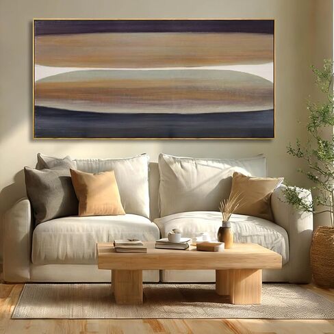Neutral Brown and Black Abstract Wall Art 24x48 Inch, Large Framed Canvas Prints with Wooden Frame, Modern Minimalist Home Decoration for Bedroom Living Room or Office in Saudi Arabia