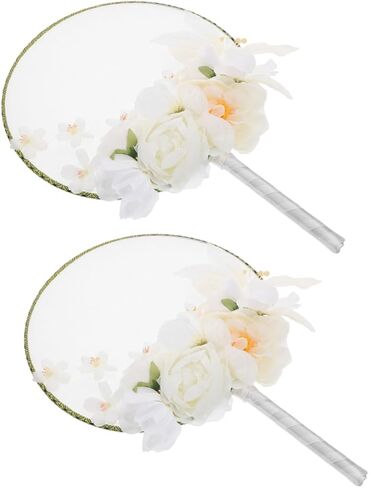 TEHAUX 2pcs Floral Round Hand Fan with Tassel Artificial Flowers Vintage Chinese Style Decor for Hanfu Photoshoots Weddings and Home Decoration Lightweight Elegant Design in Saudi Arabia