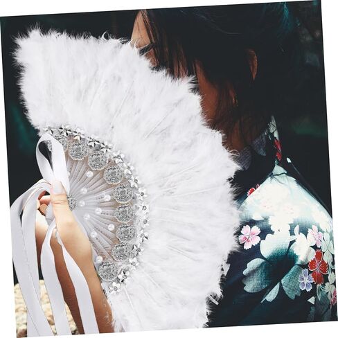 HOMSFOU Handmade Rhinestone Plume Fan for Weddings Stage Performances Parties Elegant Decorative Accessory for Photography and in Saudi Arabia