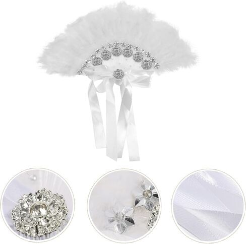 HOMSFOU Handmade Rhinestone Plume Fan for Weddings Stage Performances Parties Elegant Decorative Accessory for Photography and in Saudi Arabia