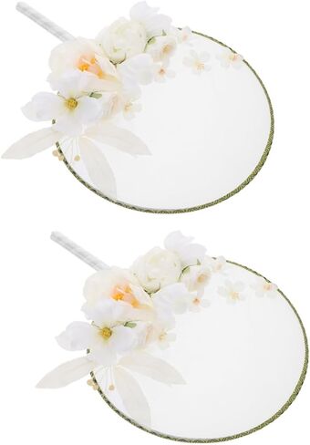 Angoily 2pcs أنيقة خمر الصينية جولة مروحة مراوح اليد الزخرفية مع شرابة زهرة اصطناعية لأزياء Hanfu التصوير الدعائم ديكور المنزل in Saudi Arabia
