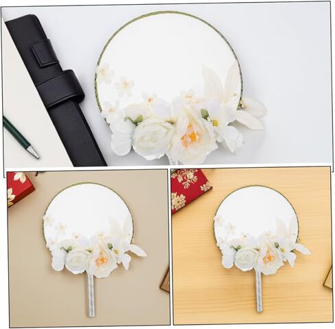 Angoily 2pcs أنيقة خمر الصينية جولة مروحة مراوح اليد الزخرفية مع شرابة زهرة اصطناعية لأزياء Hanfu التصوير الدعائم ديكور المنزل in Saudi Arabia