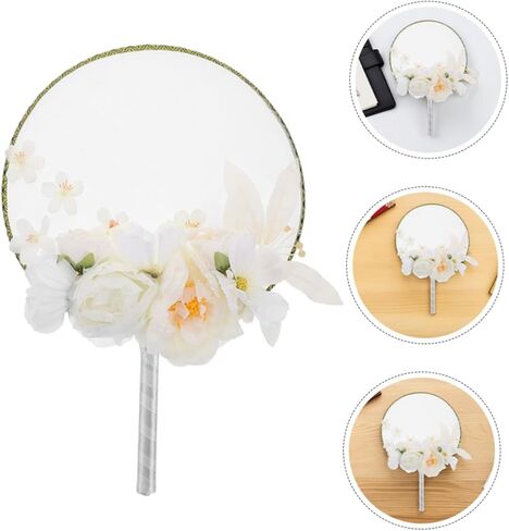 Angoily 2pcs أنيقة خمر الصينية جولة مروحة مراوح اليد الزخرفية مع شرابة زهرة اصطناعية لأزياء Hanfu التصوير الدعائم ديكور المنزل in Saudi Arabia