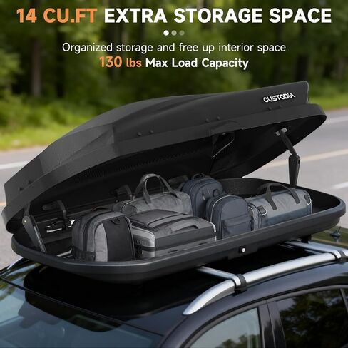 62 Inch Diamond Black Rooftop Cargo Box Carrier, Large 14 Cubic Feet 130 lbs Capacity Car Top Mount Travel Luggage Storage, Dual Side Opening, Heavy Duty Waterproof Rooftop Storage Box, Security Keys in Saudi Arabia