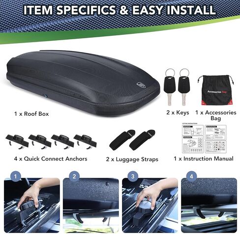 حامل صندوق شحن على السطح بفتحة مزدوجة الجانب، وحدة تخزين أمتعة مثبتة على السقف بغطاء صلب بسعة 165 رطلاً، وأشرطة ومفاتيح آمنة، أسود in Kuwait