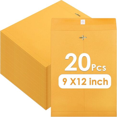 9x12 Clasp Envelopes, 20 Pack Kraft Envelopes with Clasp Closure and Gummed Seal, Brown Kraft Manilla Envelope, Mailing Envelope for Home Office Document Business in Saudi Arabia