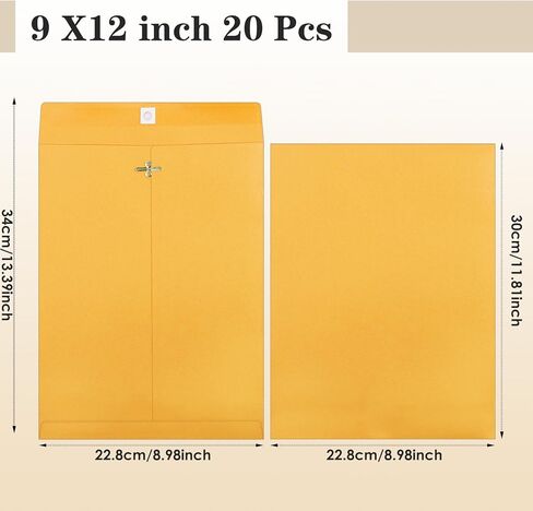 9x12 Clasp Envelopes, 20 Pack Kraft Envelopes with Clasp Closure and Gummed Seal, Brown Kraft Manilla Envelope, Mailing Envelope for Home Office Document Business in Saudi Arabia