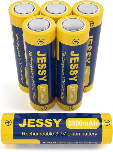 JESSY 6 Pack 3.7Volt Rechargeable Battery Flat Top, 3.7V Lithium Batteries 3300mAh High Capacity for LED Flashlights, Headlights in Kuwait
