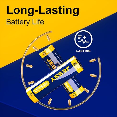 JESSY 6 Pack 3.7Volt Rechargeable Battery Flat Top, 3.7V Lithium Batteries 3300mAh High Capacity for LED Flashlights, Headlights in Kuwait