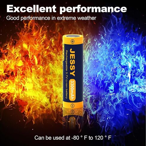 JESSY 6 Pack 3.7Volt Rechargeable Battery Flat Top, 3.7V Lithium Batteries 3300mAh High Capacity for LED Flashlights, Headlights in Kuwait