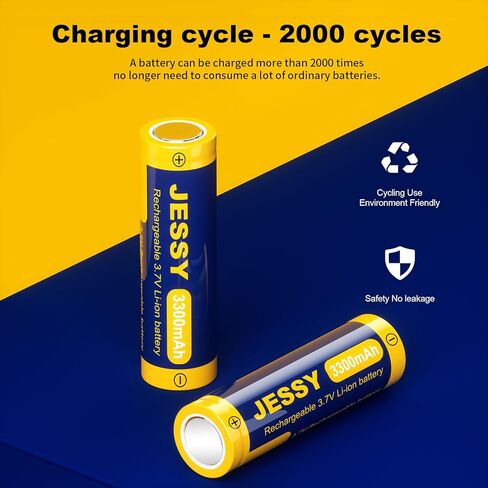 JESSY 6 Pack 3.7Volt Rechargeable Battery Flat Top, 3.7V Lithium Batteries 3300mAh High Capacity for LED Flashlights, Headlights in Kuwait