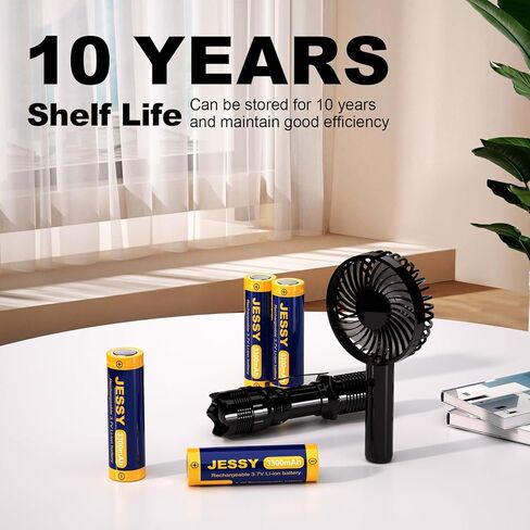 JESSY 6 Pack 3.7Volt Rechargeable Battery Flat Top, 3.7V Lithium Batteries 3300mAh High Capacity for LED Flashlights, Headlights in Kuwait