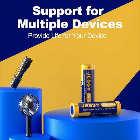 JESSY 6 Pack 3.7Volt Rechargeable Battery Flat Top, 3.7V Lithium Batteries 3300mAh High Capacity for LED Flashlights, Headlights in Kuwait