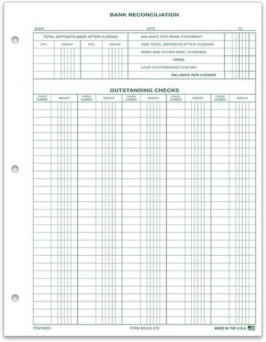 نماذج تسوية بنك MICRO TEC (DUAS-379) - 8.5 بوصة × 11 بوصة - ورقة دفتر أستاذ خضراء اللون مكونة من جزء واحد - نماذج دفتر الأستاذ المحاسبي وحفظ السجلات المالية لموازنة كشف حساب بنك الأعمال - حزمة من 25 قطعة in Kuwait