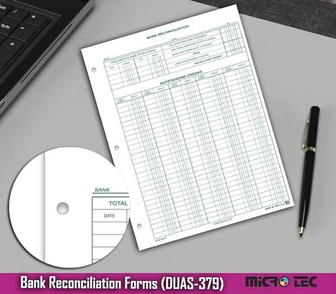 نماذج تسوية بنك MICRO TEC (DUAS-379) - 8.5 بوصة × 11 بوصة - ورقة دفتر أستاذ خضراء اللون مكونة من جزء واحد - نماذج دفتر الأستاذ المحاسبي وحفظ السجلات المالية لموازنة كشف حساب بنك الأعمال - حزمة من 25 قطعة in Kuwait