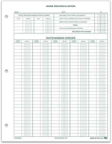 نماذج تسوية بنك MICRO TEC (DUAS-379) - 8.5 بوصة × 11 بوصة - ورقة دفتر أستاذ خضراء اللون مكونة من جزء واحد - نماذج دفتر الأستاذ المحاسبي وحفظ السجلات المالية لموازنة كشف حساب بنك الأعمال - حزمة من 25 قطعة in Kuwait