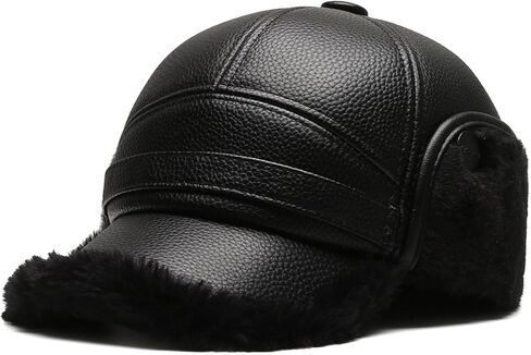 Winter PU Leather Baseball Cap Earflap Fitted Hats Adjustable Men's Hat with Earflap Winter Warm Men Soft Hunting Hat in Saudi Arabia