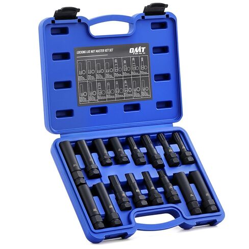 OMT 16pc Locking Lug Nut Master Key Set | SAE & Metric Wheel Lock Removal Kit for Removing Locking Spline Star Hex and Fluted Hex Lug Nuts | Lug Nut Remover Set for Mechanics and More, CrMo Steel in Kuwait