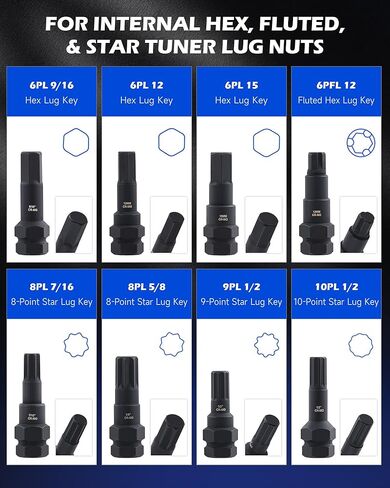 OMT 16pc Locking Lug Nut Master Key Set | SAE & Metric Wheel Lock Removal Kit for Removing Locking Spline Star Hex and Fluted Hex Lug Nuts | Lug Nut Remover Set for Mechanics and More, CrMo Steel in Kuwait