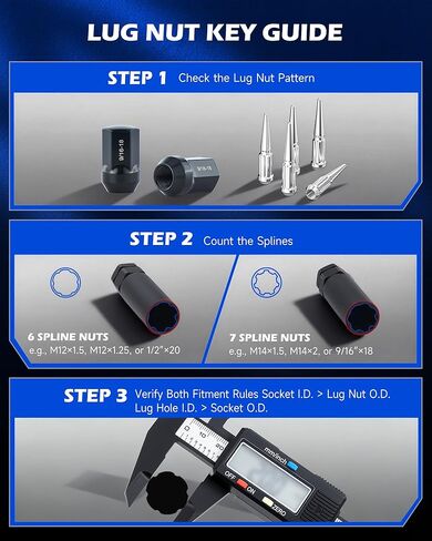 OMT 16pc Locking Lug Nut Master Key Set | SAE & Metric Wheel Lock Removal Kit for Removing Locking Spline Star Hex and Fluted Hex Lug Nuts | Lug Nut Remover Set for Mechanics and More, CrMo Steel in Kuwait