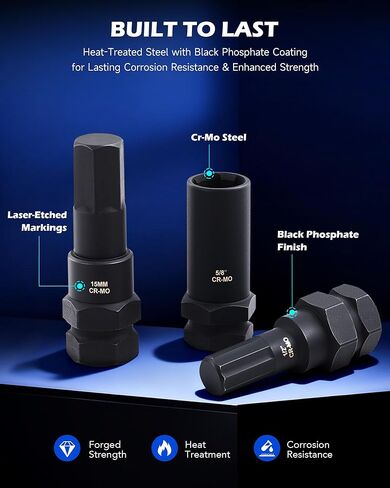 OMT 16pc Locking Lug Nut Master Key Set | SAE & Metric Wheel Lock Removal Kit for Removing Locking Spline Star Hex and Fluted Hex Lug Nuts | Lug Nut Remover Set for Mechanics and More, CrMo Steel in Kuwait