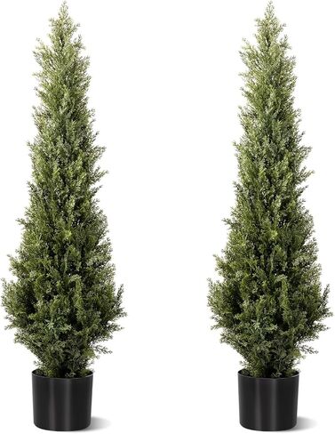 5FT Artificial Cedar Topiary Trees 2 Set, Realistic Fake Cypress Tree Tall Faux Pine Shrubs Plants Artificial Cypress Trees for Home Offices Porch Decor in Saudi Arabia