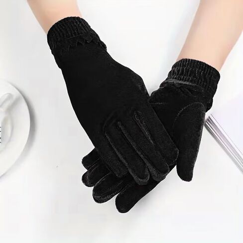 Elegant Velvet Short Thick Warm Etiquette Gloves, Party Banquet Performance Decorative Gloves, Black in Saudi Arabia