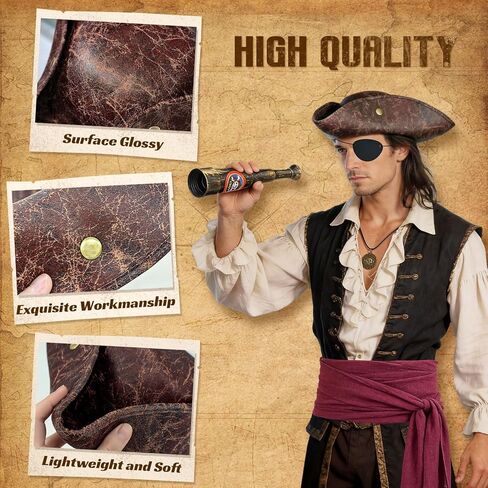 Pirate Hat, 16 PCS Pirate Costume Accessories Set for Men Women Halloween Cosplay Party Outfit, Includes Renaissance Pirate Tricorn Hat, Red Sash, Eye Patch and Necklaces in Saudi Arabia