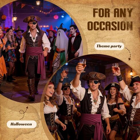 Pirate Hat, 16 PCS Pirate Costume Accessories Set for Men Women Halloween Cosplay Party Outfit, Includes Renaissance Pirate Tricorn Hat, Red Sash, Eye Patch and Necklaces in Saudi Arabia