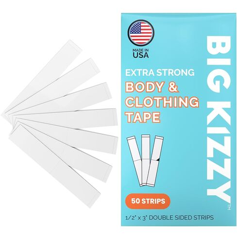 شرائط شريطية قوية جدًا للجسم والملابس من Big Kizzy، شريط أنيق شفاف مزدوج الجوانب للنساء - للملابس أو الفساتين أو الجلد أو القماش أو الحواشي (50 شريطًا) in Kuwait