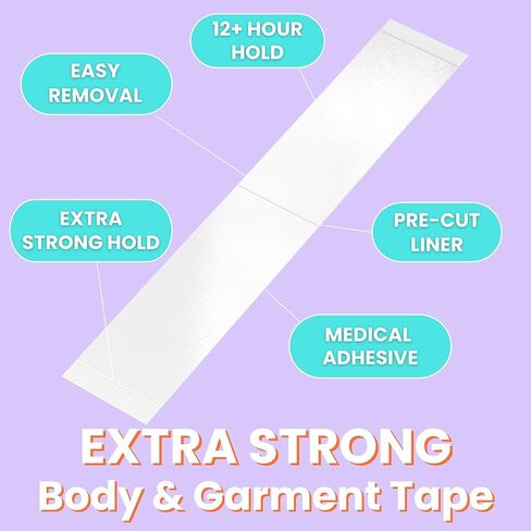 شرائط شريطية قوية جدًا للجسم والملابس من Big Kizzy، شريط أنيق شفاف مزدوج الجوانب للنساء - للملابس أو الفساتين أو الجلد أو القماش أو الحواشي (50 شريطًا) in Kuwait