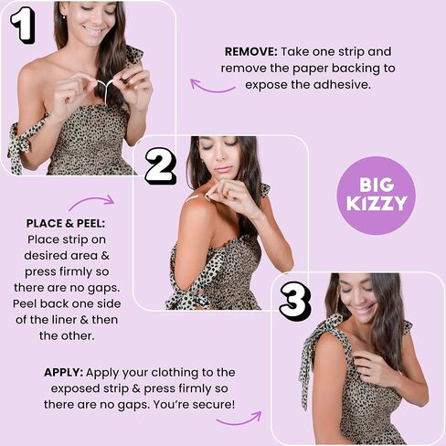 شرائط شريطية قوية جدًا للجسم والملابس من Big Kizzy، شريط أنيق شفاف مزدوج الجوانب للنساء - للملابس أو الفساتين أو الجلد أو القماش أو الحواشي (50 شريطًا) in Kuwait