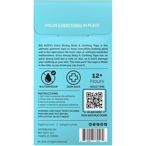 شرائط شريطية قوية جدًا للجسم والملابس من Big Kizzy، شريط أنيق شفاف مزدوج الجوانب للنساء - للملابس أو الفساتين أو الجلد أو القماش أو الحواشي (50 شريطًا) in Kuwait