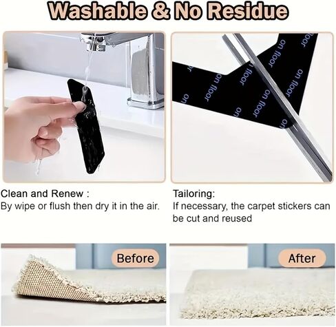 16pcs Non-Slip Rug Tape Grippers – Reusable Washable Carpet Tape for Hardwood Floors & Area Rugs, Keeps Rugs in Place & Corners Flat (16pc) in Saudi Arabia