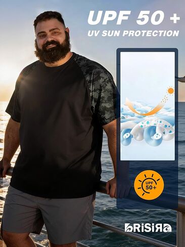 BRISIRA Mens Big and Tall Swim Shirt Sun Protection UPF 50+ Rash Gard Raglan Quick Dry T-Shirt Ultra-Soft & Moisture-Wicking in Saudi Arabia