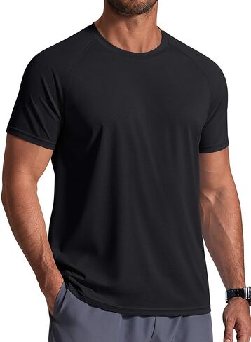COOFANDY Mens Swim Shirt UPF 50+ Sun Protection Rash Guard Cooling Shirts Short Sleeve Athletic Quick Dry Summer Beach Shirts in Saudi Arabia