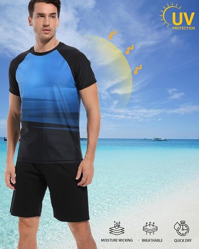 Men's Swim Shirts Rash Guard Short Sleeve UV Protection Quick Dry Shirts UPF 50+ Fishing Beach T-Shirts in Saudi Arabia