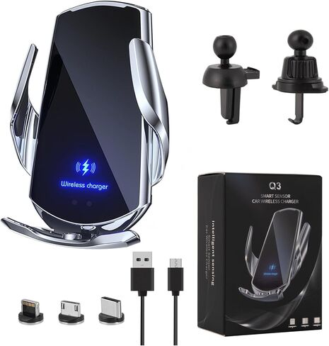 Wireless Car Charger Mount Automotive Electric Induction 15W Wireless Charger Car Auto Clamping Car Phone Holder Mount Wireless Charging Mount Air Vent Phone Holde Compatible with Android (Red) in Saudi Arabia