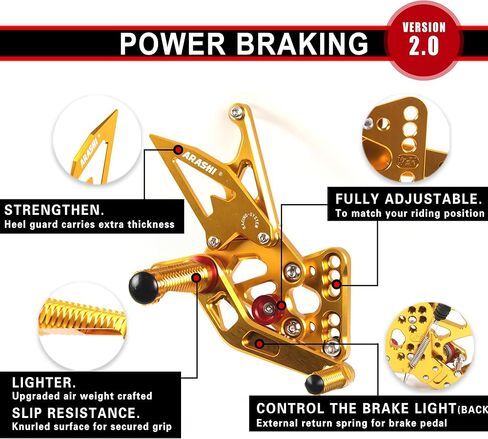 Arashi Version 2.0 Adjustable Rearsets for Kawasaki Ninja 500 Z500 2024-2025 ABS include, Motorcycle Accessories Parts Black in Saudi Arabia