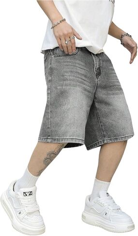 Verdusa Men's Wide Leg Jean Shorts Vintage Washed Denim Bermuda Shorts with Pockets in Saudi Arabia